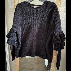 Mossimo Black Ruffle Sleeve  Chenille Sweater
